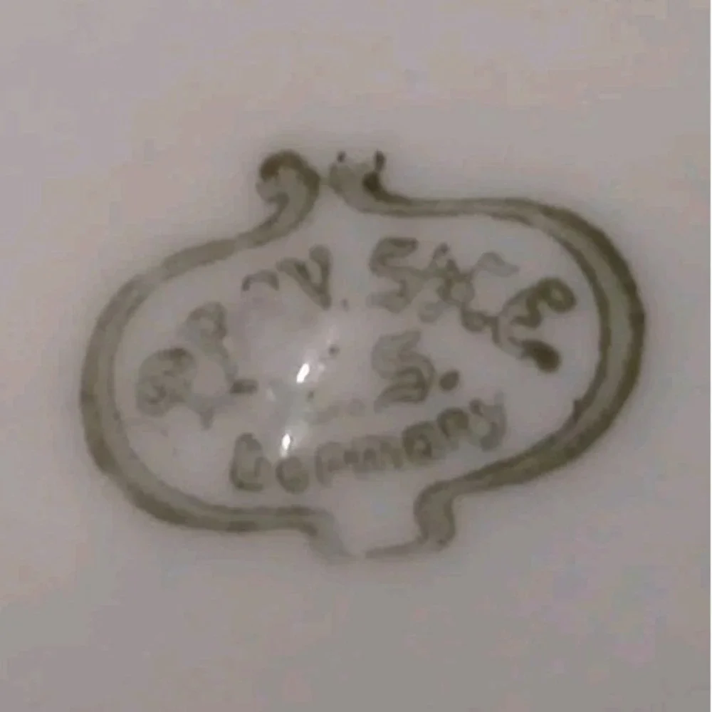 Vtg PROV SXE ES Trinket Dish Tray Gold Green Trim Wild Rose 7